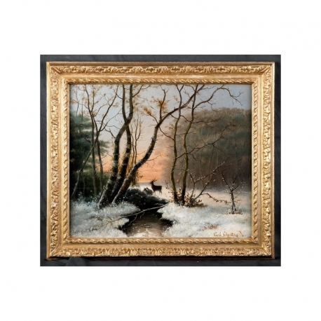 Forest in Winter with Sunset