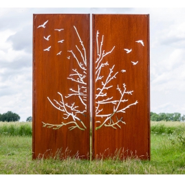 Stahl Gartenmauer - "Diptych Birds" - Moderne Außenverzierung - 150 × 195 cm