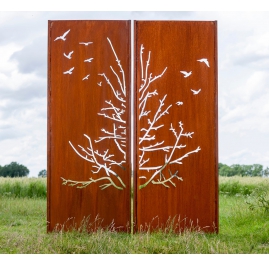 Steel Garden Wall - "Diptych Birds" - Modern Outdoor Ornament - 150×195 cm