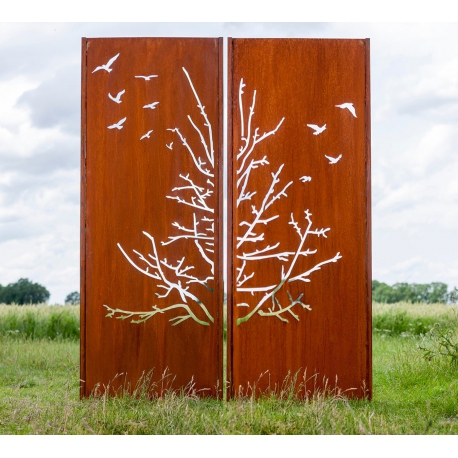 Stahl Gartenmauer - "Diptych Birds" - Moderne Außenverzierung - 150 × 195 cm