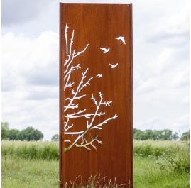 Stahlgartenwand - "Birds II" - Modernes Außenornament - 75 × 195 cm