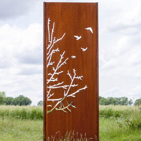 Steel Garden Wall - "Birds II" - Modern Outdoor Ornament - 75×195 cm