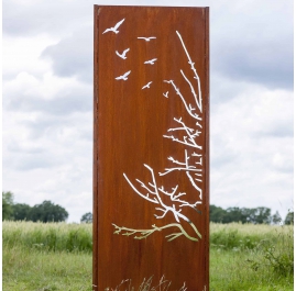 Stalen Tuinmuur - "Birds I" - Modern Buitenornament - 75 × 195 cm