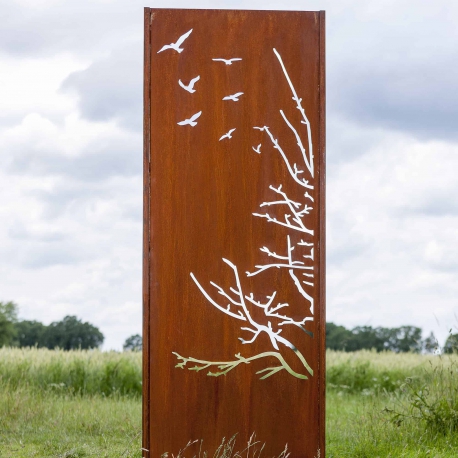 Steel Garden Wall - "Birds I" - Modern Outdoor Ornament - 75×195 cm