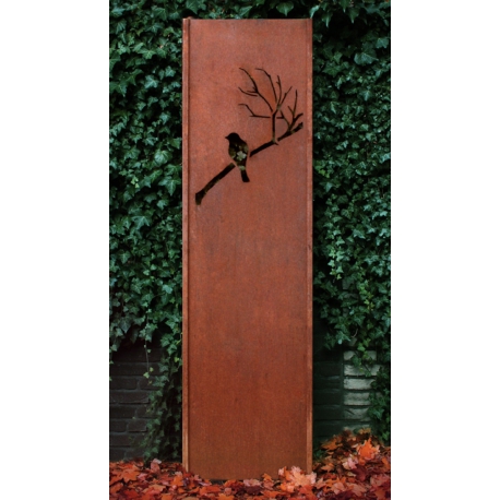 Steel Garden Wall - "Bird" - Modern Outdoor Ornament - 54×195 cm