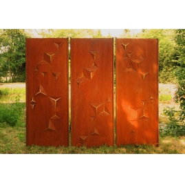 Stahl-Gartenwand - "Triptychon Dreiecke" - Modernes Ornament für draußen - 225×195 cm