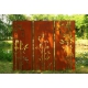 Steel Garden Wall - "Triptych Bamboo" - Modern Outdoor Ornament - 225×195 cm