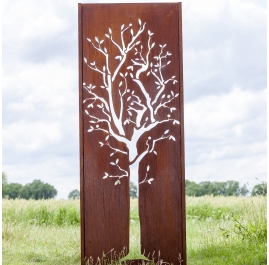 Steel Garden Wall - "Tree" - Modern Outdoor Ornament - 75×195 cm