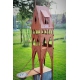 Outdoor bird house - "City Gate" on a quadratic oxidised oak pedestal