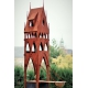 Outdoor bird house - "City Gate" on a quadratic oxidised oak pedestal