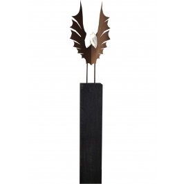 Oxidated Oak Column and Garden Torch "Wings"- Dark - Handmade Art Object