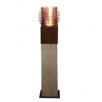 Oak Column & Garden Torch "Cube" - Straight - Handmade Art Object