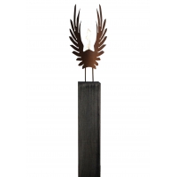 Eiken Zuil en Geoxideerde Tuinfakkel "Vleugels" - Handgemaakt - uniek kunstobject