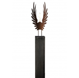 Oak Column and Oxidated Garden Torch "Wings" - Handmade - unique art object