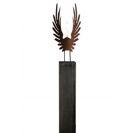 Oak Column and Oxidated Garden Torch "Wings" - Handmade - unique art object