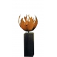 Outdoor-Feuerstelle - "Flame" - auf Sockel aus oxidierter Eiche - Mittlere Höhe