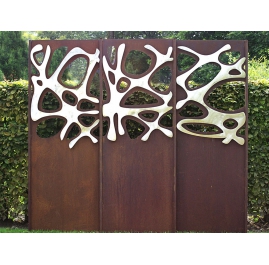 Steel Garden Wall - "Triptychon Stainless Steel" - outdoor ornament - 225×195 cm