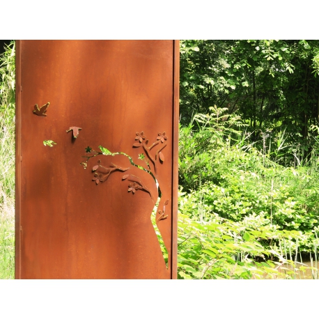 Steel Garden Wall - "Swarm" 1 - Modern Outdoor Ornament - 75 x 195 cm