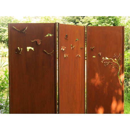 Stahl Gartenwand - "Triptychon Edelstahl" - Modernes Outdoor-Ornament - 225 x 195 cm