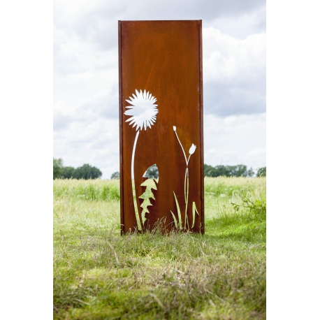 Stahl Gartenwand - "Blume 2" - Moderne Außenverzierung - 75 × 195 cm