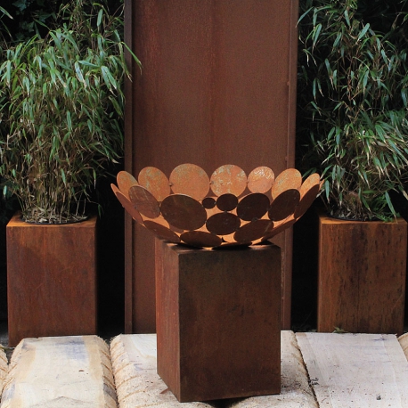 Fireplace - "Bowl with low square Base" - Modern Outdoor Ornament