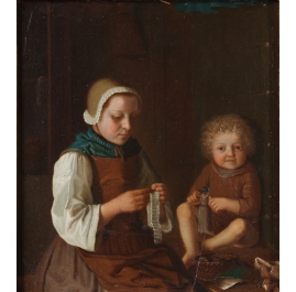 omestic Scene with Women Sewing and a Child