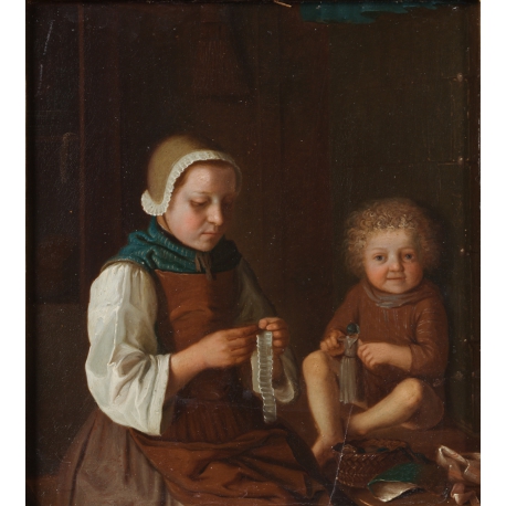 omestic Scene with Women Sewing and a Child