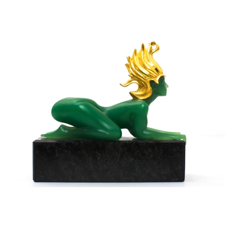 Prof. Fuchs, Ernst - Viennese Sphinx - polymer art casting on marble base, partially gilded, signed