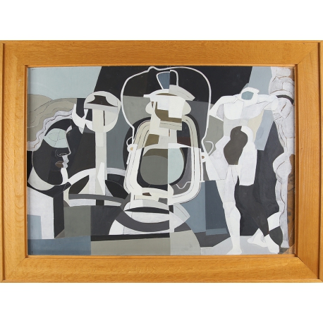 John, Erich Wilhelm - Figurative Composition - framed - Gouache on wood