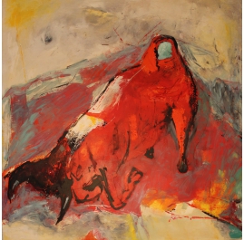 Bull Painting Red - by Resing