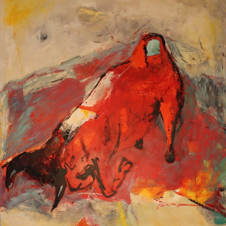 Bull Painting Red - by Resing