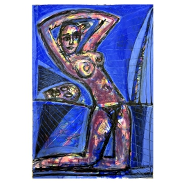 Akt mit Spiegel und Schädel -  Nude Woman Painting by Wunderlich