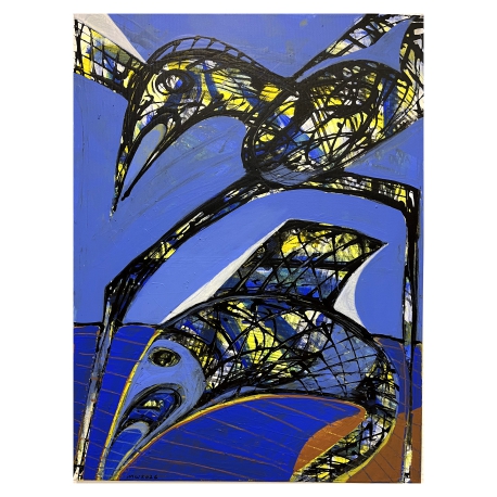 Bird and Fish - Abstract Painting by Wunderlich