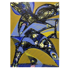 Vogel mit Fisch I- Abstract Bird and Fish Painting by Wunderlich