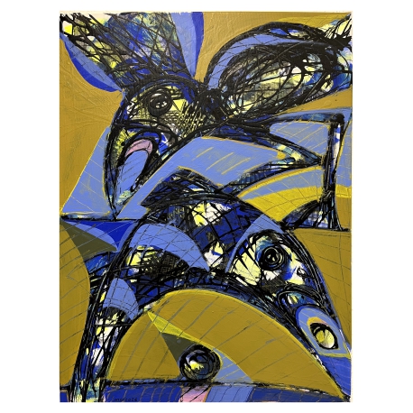 Vogel mit Fisch I- Abstract Bird and Fish Painting by Wunderlich