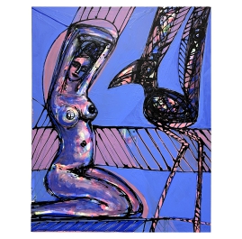 Woman and Bird - Akt mit Vogel III - Abstract Painting by Wunderlich