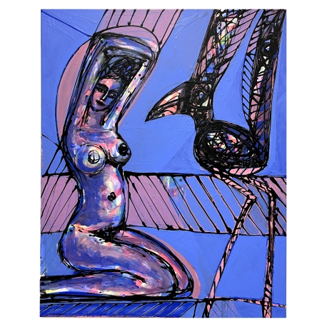 Woman and Bird - Akt mit Vogel III - Abstract Painting by Wunderlich