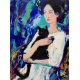 The Girl with the Black Cat Figruative Painting by Liliya Nikolova